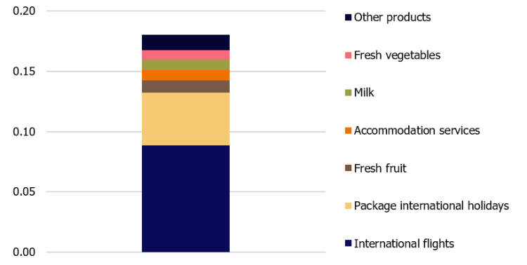 Figure 3. Impact of changes in consumer price weights on headline HICP inflation in January 2021 by component