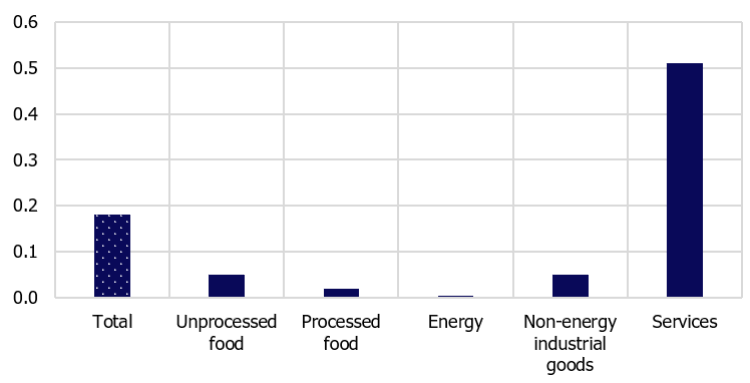 Figure 4. Impact of changes in consumer price weights on HICP inflation in January 2021 (percentage points)