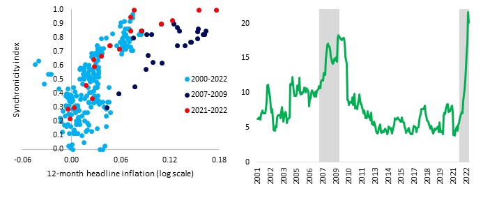 Synchronicity of price changes and Figure 4. Price dispersion (annual rates, %)