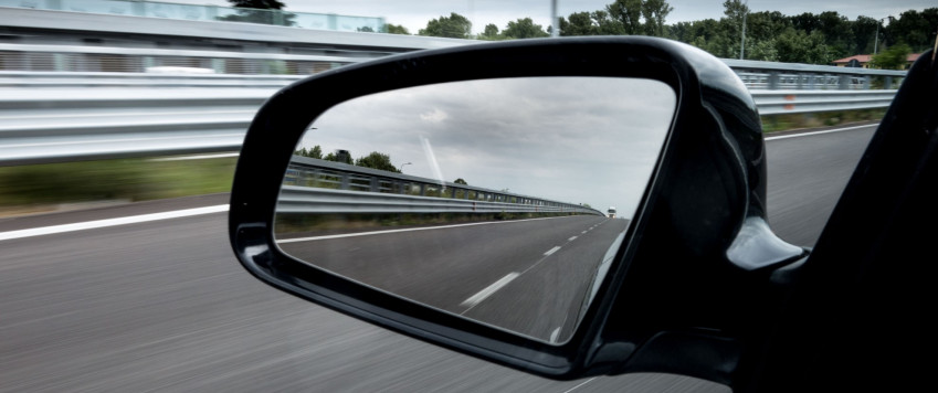 the rear-view mirror 